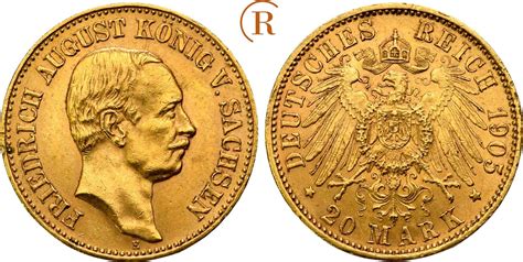 Kaiserreich Sachsen 20 Mark GOLD 1905 E Friedrich August III 1904