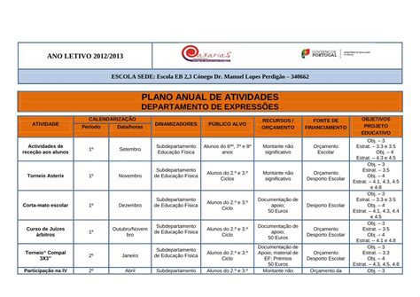 Pdf Plano Anual De Atividades De Educação Física 2012 2013 Dokumentips