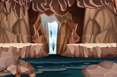 Natural Waterfall Cave Landscape Stock Vector Colourbox