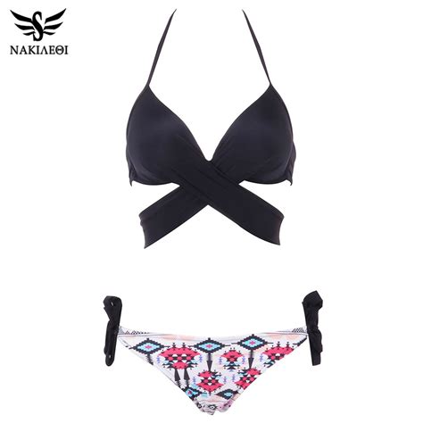 Sexy Bikini Women Swimsuit Push Up Swimwear Criss Cross Bandage Halter Bikini Set Beach Bathing