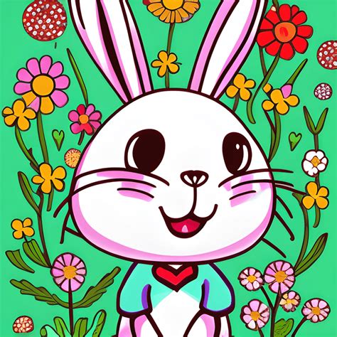 Cute Kawaii Rabbit With Flowers And Heart · Creative Fabrica