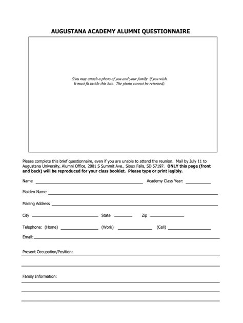 Fillable Online AUGUSTANA ACADEMY ALUMNI QUESTIONNAIRE Fax Email Print