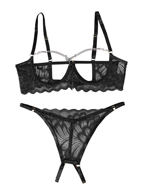 Snapklik Petite Womens Sexy Underwire Floral Lace Sheer Lingerie