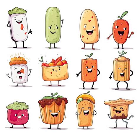 Premium Vector | Collection of cartoon food characters cute simple on ...