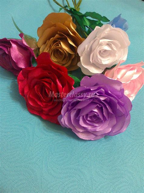 Розы из атласных лент. Мастер-класс с пошаговыми фото | Paper flowers ...