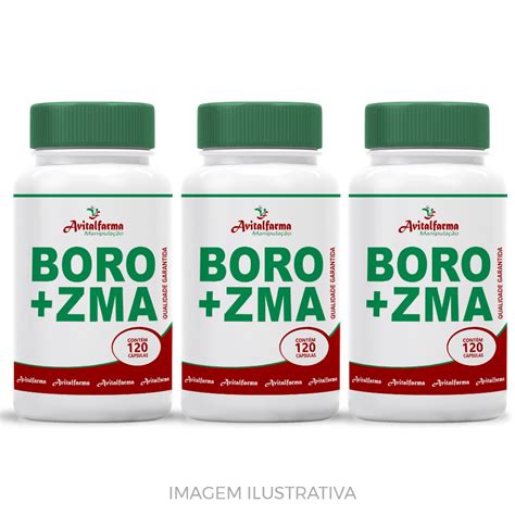 KIT 3 Boro Quelato + ZMA 120 Doses - Zinco, Magnésio e Vitamina B6 para ...