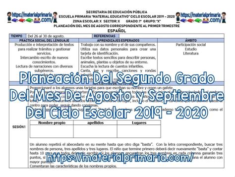 Planeaciones Del Segundo Grado Para Los Meses Agosto Y Septiembre Del