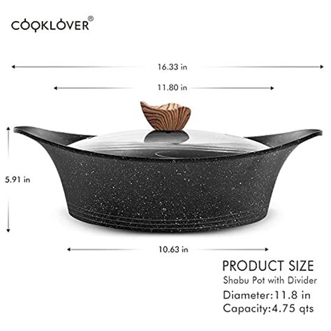 Cooklover Shabu Pot With Lid Non Stick Casserole Induction Shabu Hot Pot With Divider Inch