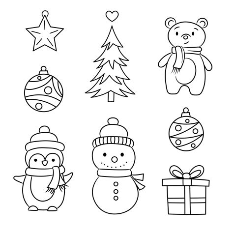 Cute Christmas Line Art Illustrations Holiday Decoration 15584164