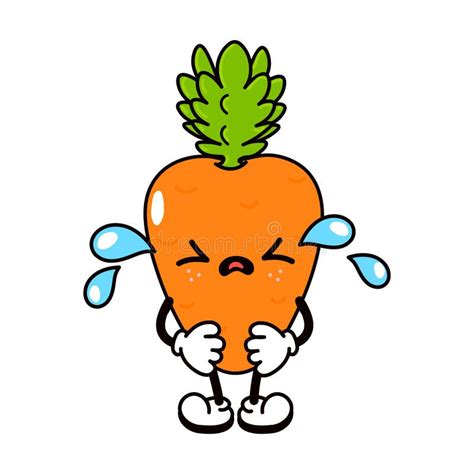 Cute Funny Crying Sad Carrot Character Vector Hand Drawn Traditional