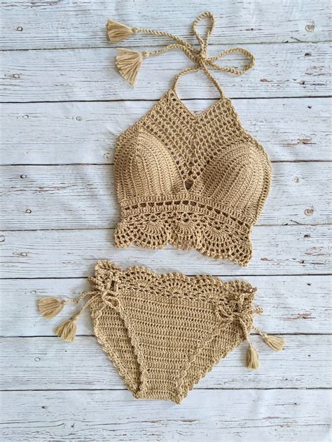 Handmade Crocheted Bikini Set Soft Cotton Yarn Crochet Bikinis Beach Bikinis Crochet