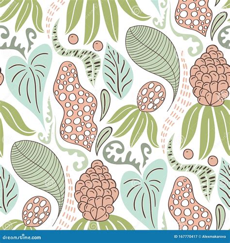 Vector Seamless Tough Pattern with Flowers and Leaves Stock Vector