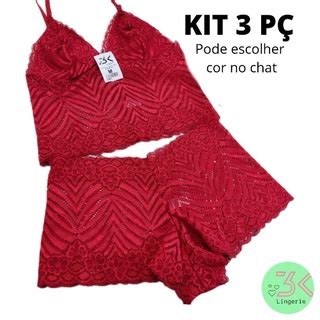Kit Conjuntos Lingerie De Renda Sem Bojo Espera Marido Cropped Calcinha Calesson Revenda