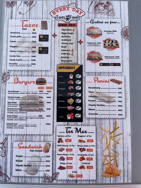 Menu au Snack Every Day restaurant, Temara