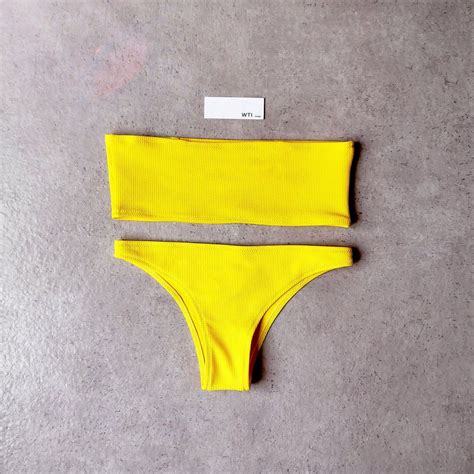 Strapless Bikini Set Solid Color Ribbed High Cut Strapless Bikini For Women W T I Design Artofit