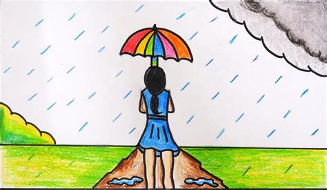Rainy Day Drawing How To Draw Rainy Season Drawing Easy Eroppa
