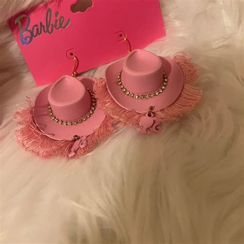 Barbie Bags Nwt Barbie Hot Pink Fuzzy Mini Crossbody Bag Barbie Cowboy Hat Earrings Poshmark