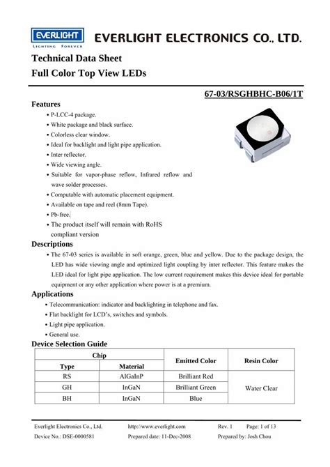 Pdf Technical Data Sheet Full Color Top View Leds Technical Data