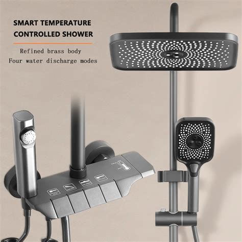 Gray Shower Set Stainless Steel Hot And Cold Rain Shower Set With