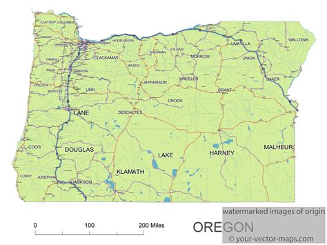 Oregon state route network map. Oregon highways map. Cities of Oregon ...