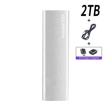 Disque Dur Externe Silver 2TB Disque Dur Externe Portable SSD 1 To