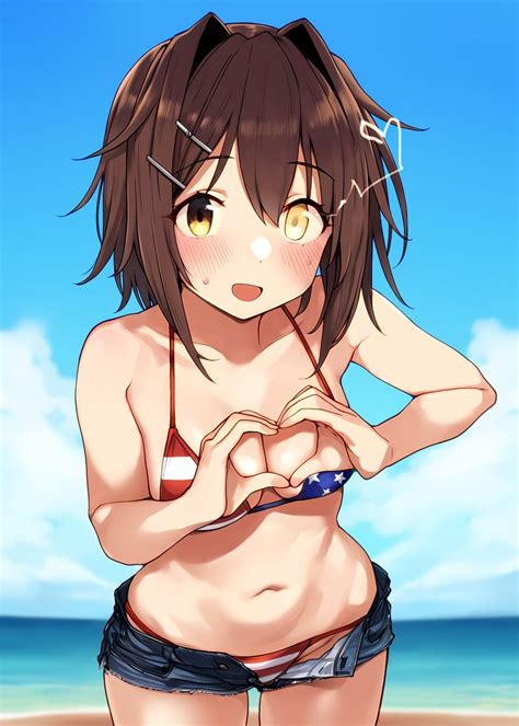 Sawamura Aoi Furutaka Kancolle Kantai Collection Girl American Flag American Flag Bikini