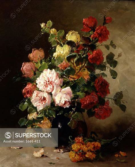 A Still Life Of Roses And Wallflowers Eugene Henri Cauchois