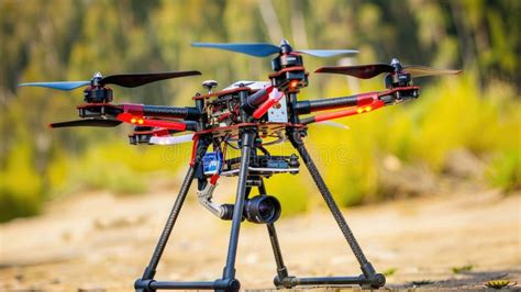 Close Up Of A Remotely Controlled Drone With Camera Standing On The