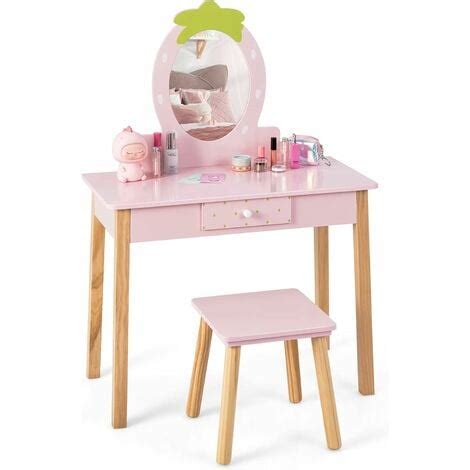 Costway Set Toeletta Per Bambini In Set Tavolo Da Trucco In Legno