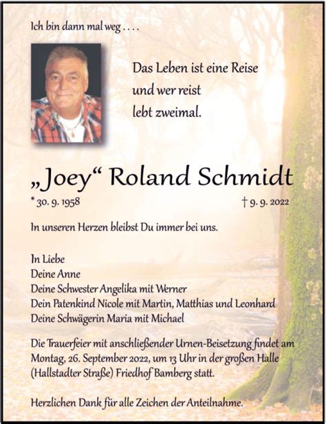 Roland Schmidt Traueranzeige Trauer InFranken De