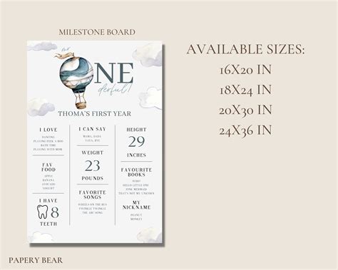 Milestone Sign First Birthday Hot Air Balloon St Birthday Etsy