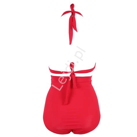 Czerwone Bikini W Stylu Retro Z Majtkami Z Wysokim Stanem Plus Size