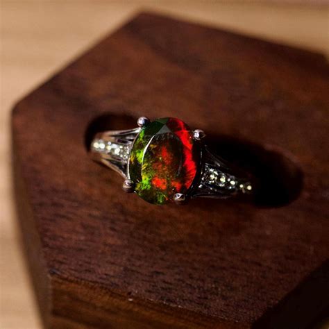 Black Fire Opal Engagement Ring Handcrafted With A Genuine Black Opal