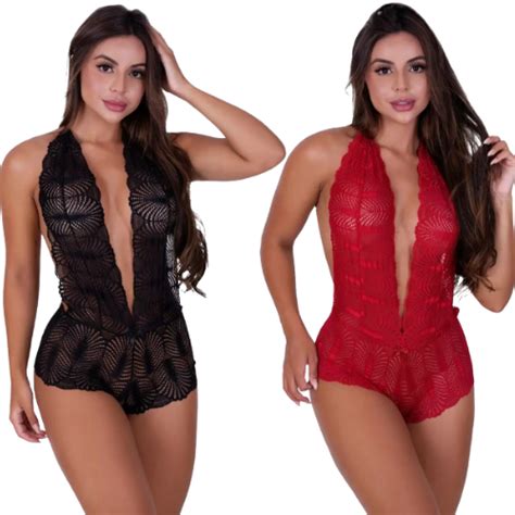 Kit Body Feminino Sensual Rendado Costa Nua E Decote Em V Bory Lingerie Sexy Shopee Brasil