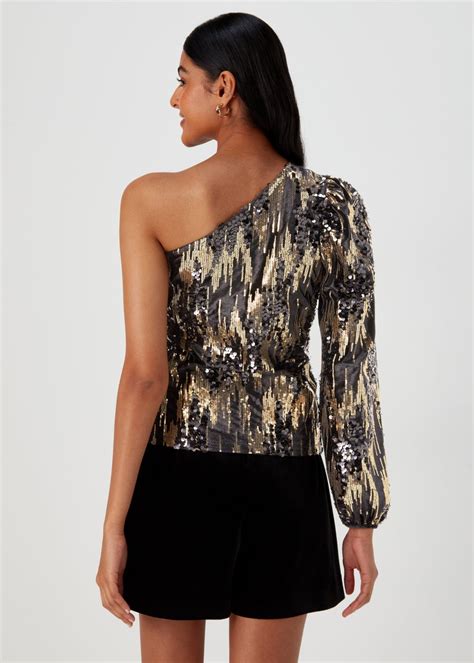 Et Vous Black Sequin One Shoulder Top Matalan