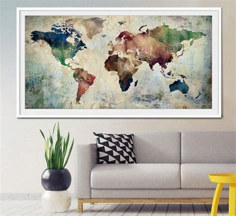 large world map art extra large art world map watercolor wall art