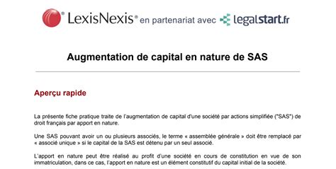 Augmentation De Capital En Nature De SAS