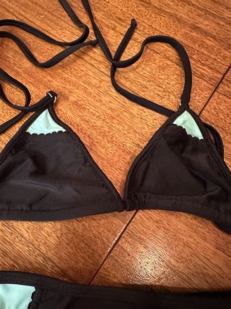 Rare Wicked Weasel Tuxedo Black Teal Thong Bikini Gem