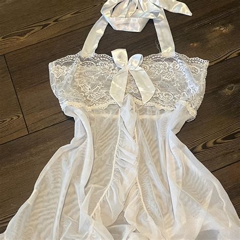 White Lace Halter Top Babydoll Lingerie Dress Depop