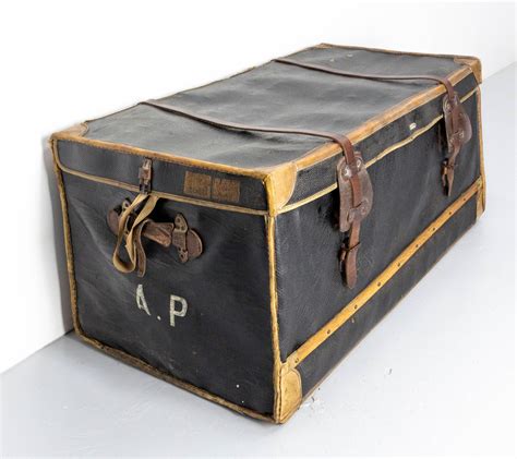 French Leather Trunk with Original Train Labels Paris to Chantilly