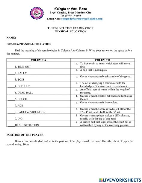 Pe Interactive Worksheet For 6 Live Worksheets