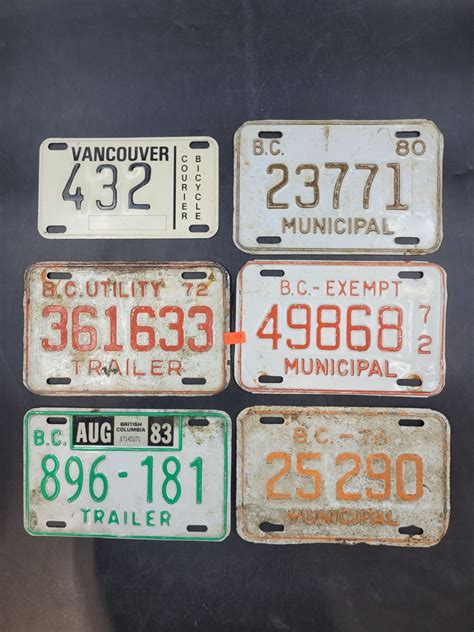 Vintage British Columbia Municipal, Trailer & Bicycle License Plates