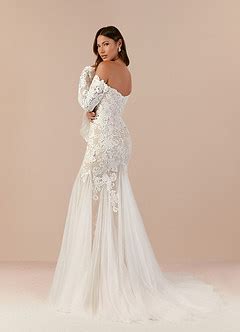 Azazie Arlette Diamond White Nude Mermaid Sweetheart Sequins Tulle Dress Azazie