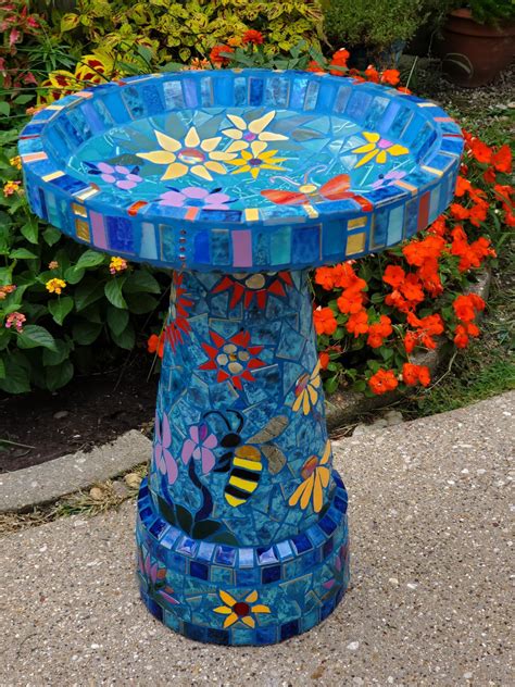 Mosaic Bird Bath: Colorful Outdoor Garden Art - Etsy