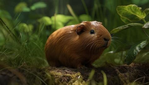 Porquinho Verde - Porquinho-da-índia fofo sentado na grama comendo plantas verdes geradas ...