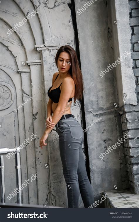 Beautiful Sexy Brunette Girl Jeans Lingerie Stock Photo 1292604082 Shutterstock