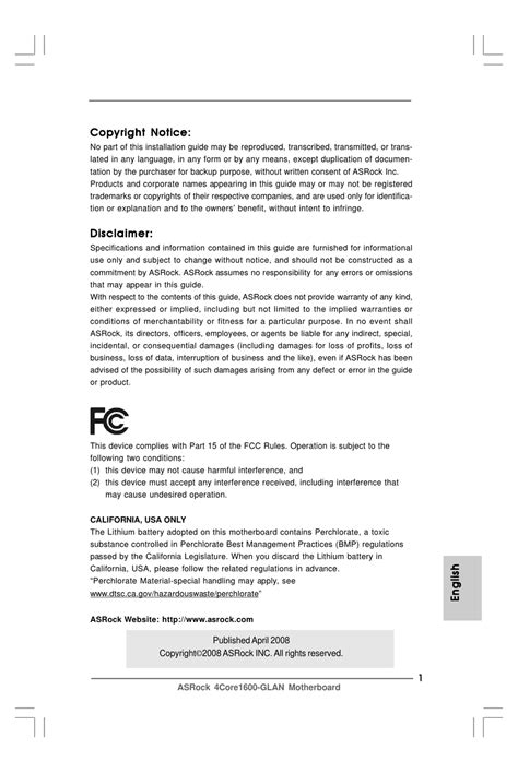 ASROCK 4CORE1600-GLAN INSTALLATION MANUAL Pdf Download | ManualsLib