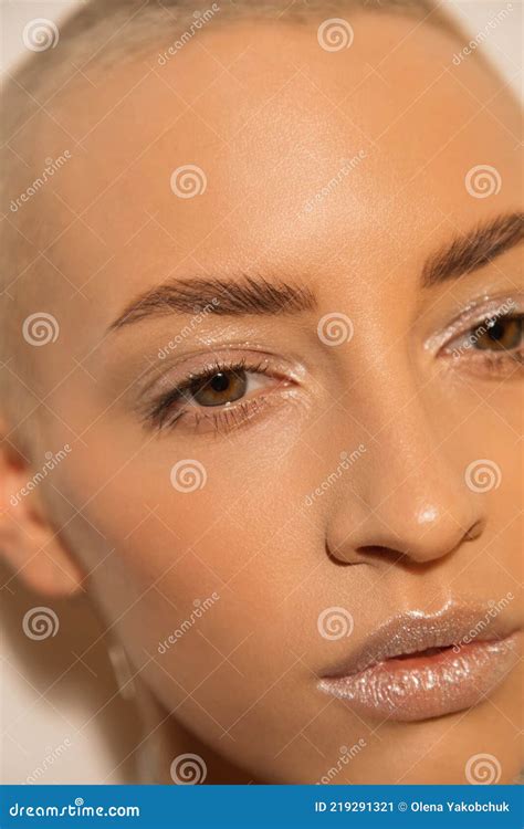 Fascinating Girl Having Nude Makeup Posing Isolated Over White Background Stock Image Image Of