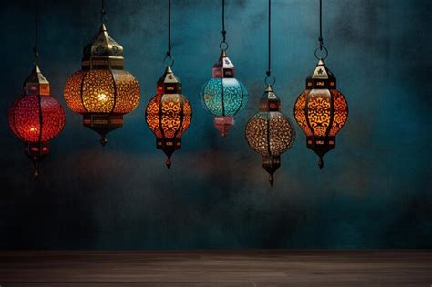 Premium Photo Glowing Hanging Paper Lamps Decorated Background For