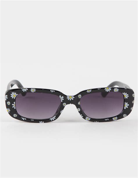 Blue Crown Printed Daisy Rectangle Sunglasses Black Tillys